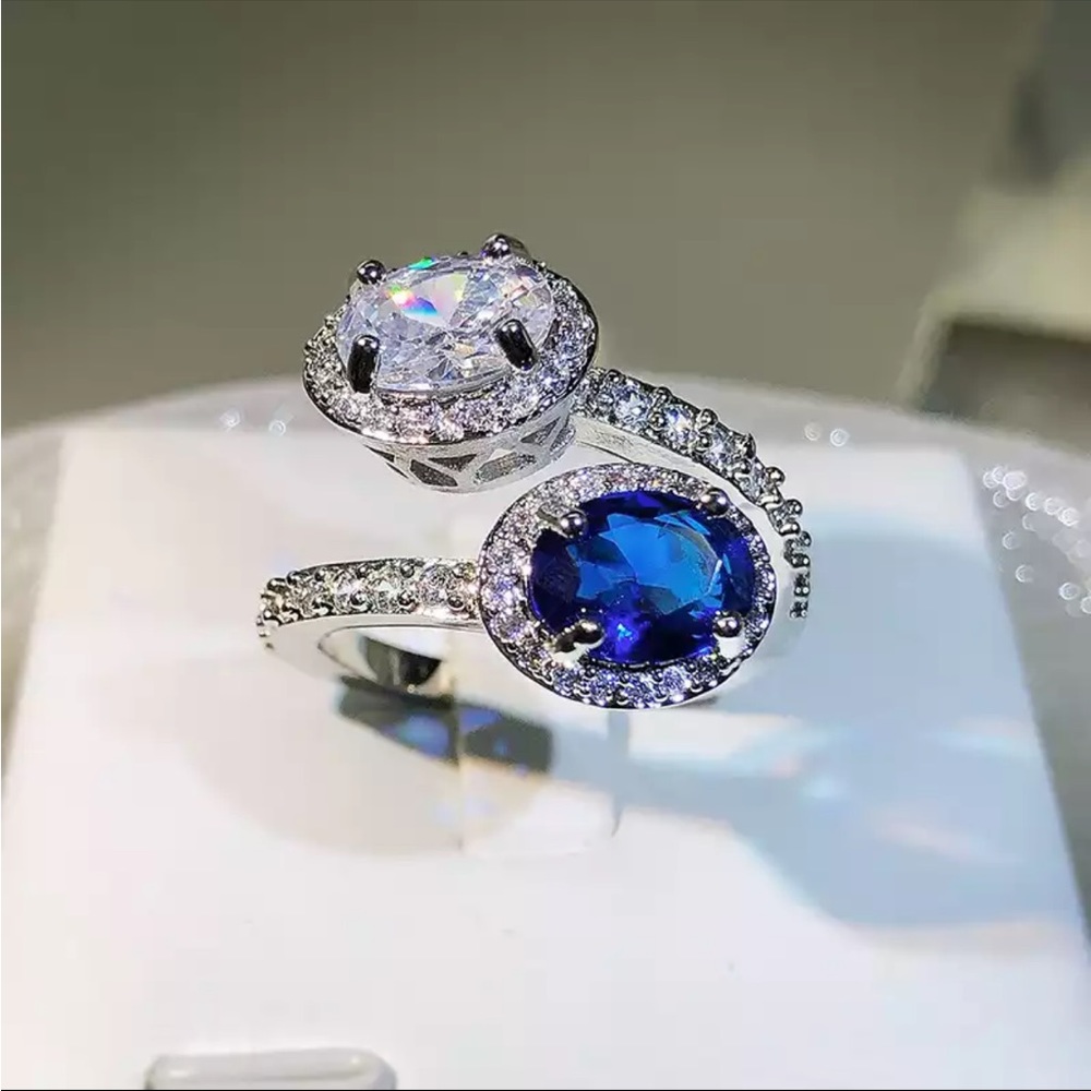 New 925 Silver Beautiful Adjustable Sapphire Ring - Picture 1 of 5